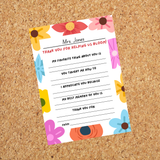 INSTANT DOWNLOAD Teachers Week Floral Themed Teacher Questionnaire 5x7