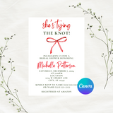 Editable Christmas She's Tying The Knot Bridal Shower Invitation | Christmas Theme | Red & Green | Instant Download | Canva Template | 5x7
