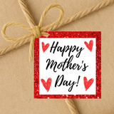 INSTANT DOWNLOAD Red Glitter Happy Mother's Day Square Gift Tags 2.5x2.5