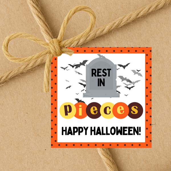 Rest In Pieces Happy Halloween | Halloween Gift Tags | Instant Download | 2.5x2.5