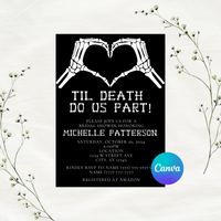 Editable Halloween Til Death Do Us Part Bridal Shower Invitation | Halloween Skull | Instant Download | Canva Template | 5x7