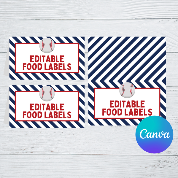DIGITAL DOWNLOAD ONLY Editable Baseball Party Themed Food Label Tents