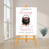 Editable Pink Halloween A Baby Is Brewing Baby Shower Welcome Sign | Halloween Theme | Instant Download | Canva Template | 18x24, 24x36