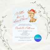 Editable Christmas A Little Deer Is Almost Here Baby Shower Invitation Template | Christmas Theme | Instant Download | Canva Template | 5x7