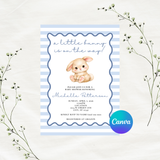 Editable Easter Blue A Little Bunny Is On The Way Baby Shower Invitation Template 5x7