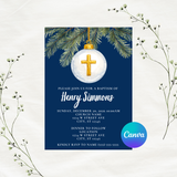 Editable Navy Blue Christmas Baptism Invitation Template | Instant Download | Canva Template | 5x7