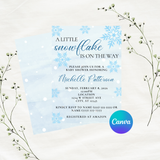 Editable A Little Snowflake Is On The Way Baby Shower Invitation Template | Winter Theme | Instant Download | Canva Template | 5x7