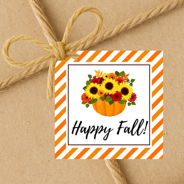 Sunflower Pumpkin Happy Fall | Fall Theme Gift Tags | Instant Download | 2.5x2.5