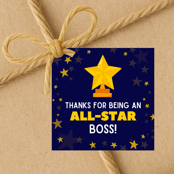 INSTANT DOWNLOAD Thanks For Being An All-Star Boss Square Gift Tags 2.5x2.5