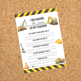 INSTANT DOWNLOAD Construction Themed Teacher Questionnaire 5x7