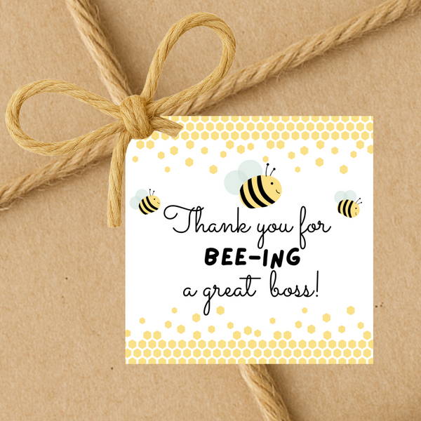INSTANT DOWNLOAD Thank You For Bee-ing A Great Boss Square Gift Tags 2.5x2.5