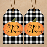 INSTANT DOWNLOAD Buffalo Check Happy Halloween Pumpkin Gift Tags