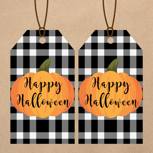 INSTANT DOWNLOAD Buffalo Check Happy Halloween Pumpkin Gift Tags