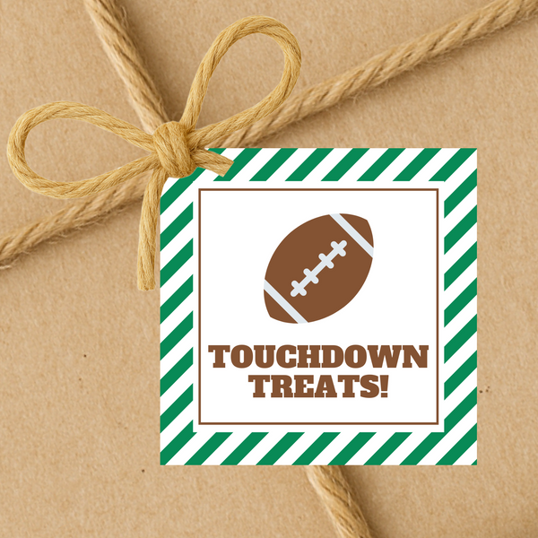 INSTANT DOWNLOAD Football Touchdown Treats Square Gift Tags 2.5x2.5