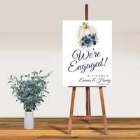 Editable Fall Blue Floral Pumpkin We're Engaged Engagement Welcome Sign | Fall Theme | Instant Download | Canva Template | 18x24, 24x36