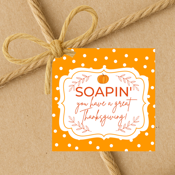 INSTANT DOWNLOAD Soapin' You Have A Great Thanksgiving Square Gift Tags 2.5x2.5