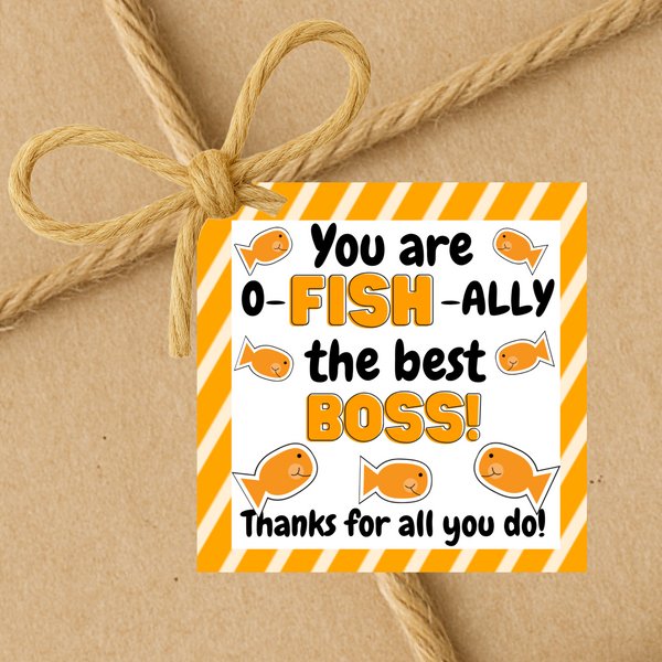 INSTANT DOWNLOAD You Are O-Fish-Ally The Best Boss Square Gift Tags 2.5x2.5