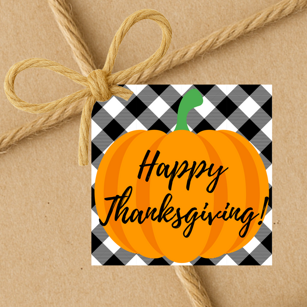 INSTANT DOWNLOAD Plaid Happy Thanksgiving Pumpkin Square Gift Tags 2.5x2.5