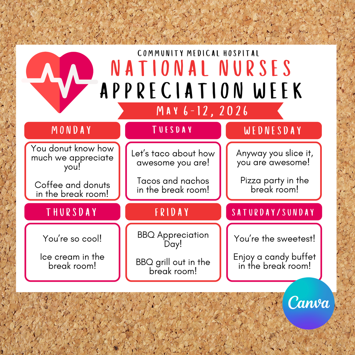 Editable National Nurses Week Appreciation Week Itinerary Poster ...