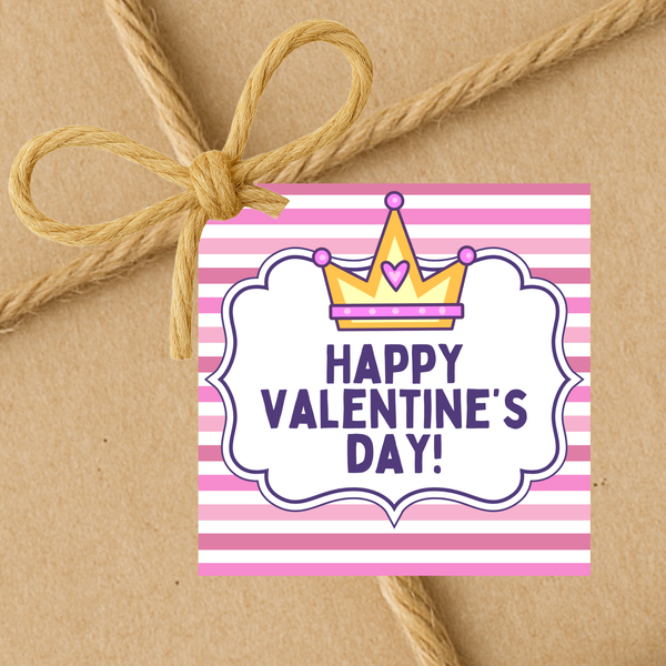 INSTANT DOWNLOAD Princess Happy Valentine's Day Square Gift Tags 2.5x2.5