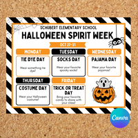 Editable School Halloween Spirit Week Itinerary Poster – Instant Download – Customizable PDF