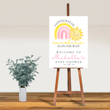 Editable Pink A Little Ray Of Sunshine Is On The Way Baby Shower Welcome Sign | Instant Download | Canva Template | 18x24, 24x36