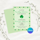 Editable St Patrick's Day A Little Lucky Charm Is On The Way Baby Shower Invitation | Instant Download | Canva Template | 5x7