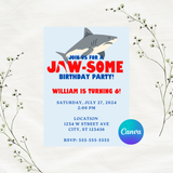 DIGITAL DOWNLOAD ONLY Jawsome Shark Birthday Editable Invitation 5x7