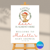 Editable Christmas A Little Deer Is Almost Here Baby Shower Welcome Sign | Christmas Theme | Instant Download | Canva Template | 18x24, 24x36