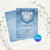 Editable Blue Jean Baby Is On The Way Baby Shower Invitation Template | Instant Download | Canva Template | 5x7