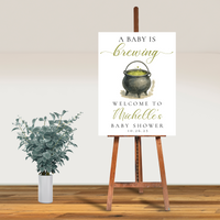 Editable Halloween A Baby Is Brewing Baby Shower Welcome Sign | Halloween Theme | Instant Download | Canva Template | 18x24, 24x36