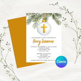 Editable White Gold Christmas Baptism Invitation Template | Instant Download | Canva Template | 5x7