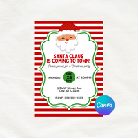 DIGITAL DOWNLOAD ONLY Santa Claus Is Coming To Town Christmas Editable Invitation 5x7