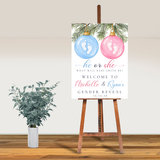 Editable Christmas Pink And Blue Ornament Gender Reveal Welcome Sign | Instant Download | Canva Template, 18x24, 24x36