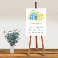 Editable Blue A Little Ray Of Sunshine Is On The Way Baby Shower Welcome Sign | Instant Download | Canva Template | 18x24, 20x30, 24x36
