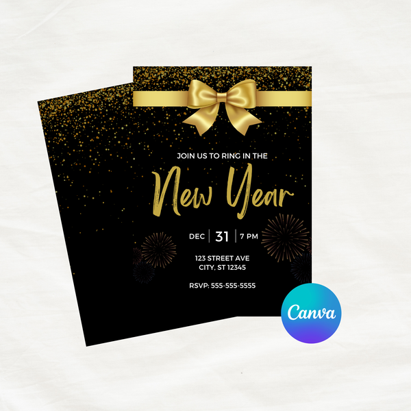 DIGITAL DOWNLOAD ONLY Ring In The New Year Editable Invitation 5x7