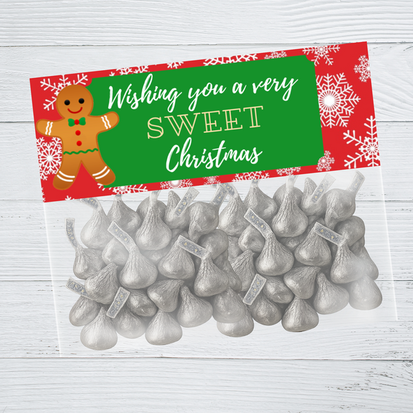 INSTANT DOWNLOAD Gingerbread Wishing You A Very Sweet Christmas Favor Bag Toppers