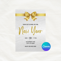 DIGITAL DOWNLOAD ONLY Gold Bow Ring In The New Year Editable Invitation 5x7