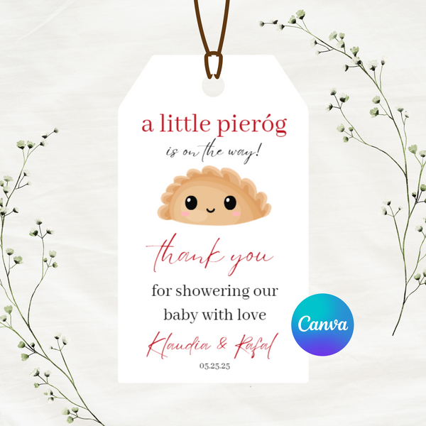 DIGITAL DOWNLOAD ONLY A Little Pierog Is On The Way Baby Shower Editable Gift Tags 2x3.5