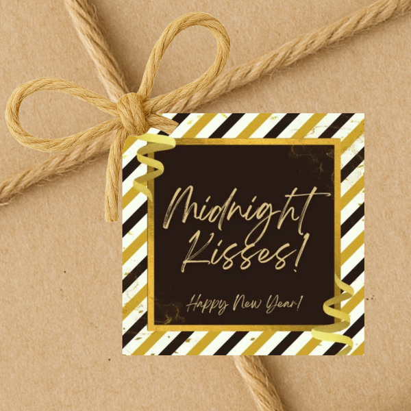 INSTANT DOWNLOAD Midnight Kisses Happy New Year Square Gift Tags 2.5x2.5