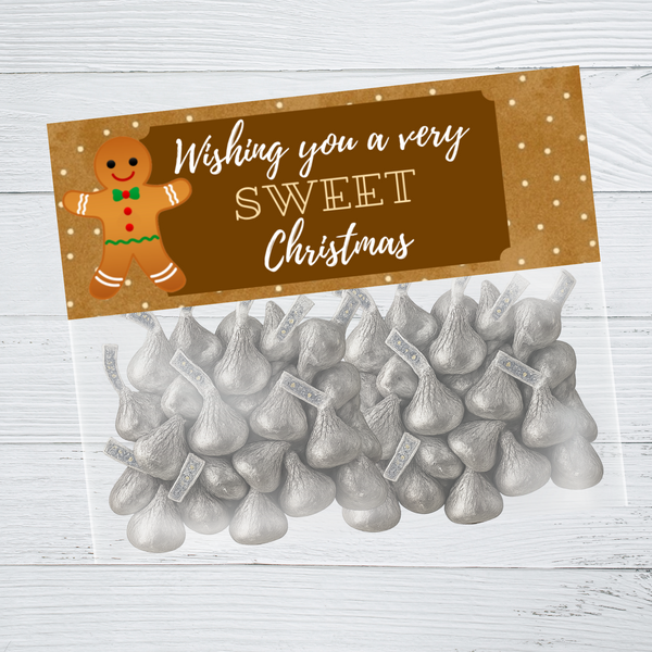 INSTANT DOWNLOAD Gingerbread Wishing You A Very Sweet Christmas Favor Bag Toppers