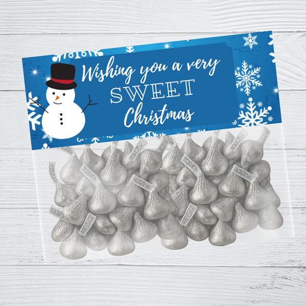 INSTANT DOWNLOAD Snowman Wishing You A Very Sweet Christmas Favor Bag Toppers