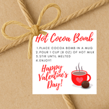 INSTANT DOWNLOAD Happy Valentine's Day Hot Cocoa Bomb Gift Tags 2x2