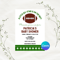 Editable Football A Little All-Star Is On The Way Baby Shower Invitation Template | Instant Download | Canva Template | 5x7