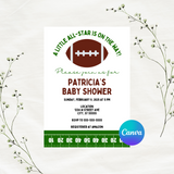 Editable Football A Little All-Star Is On The Way Baby Shower Invitation Template | Instant Download | Canva Template | 5x7