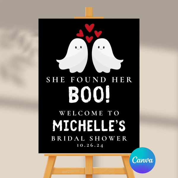 Editable She Found Her Boo Bridal Shower Welcome Sign | Halloween Theme | Instant Download | Canva Template | 18x24, 24x36