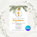 Editable White Gold Christmas Baptism Invitation Template | Instant Download | Canva Template | 5x7