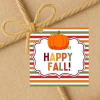 Pumpkin Stripe Happy Fall | Fall Theme Gift Tags | Instant Download | 2.5x2.5