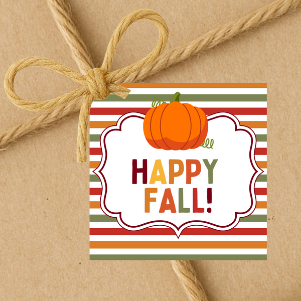 Pumpkin Stripe Happy Fall | Fall Theme Gift Tags | Instant Download | 2.5x2.5