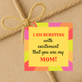 INSTANT DOWNLOAD I Am Bursting With Excitement That You Are My Mom Square Gift Tags 2.5x2.5